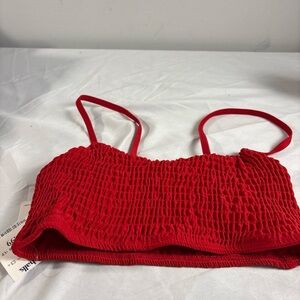 Vibrant Red Smocked  Mosmann Bikini Top